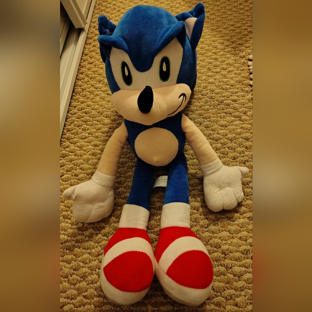 Blue Plush Hedgehog Toy with Red Shoes